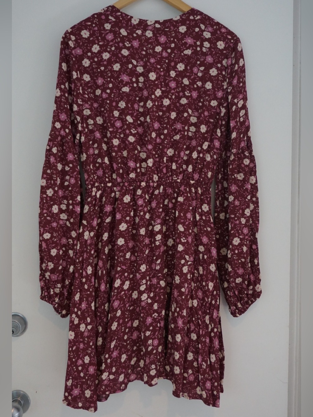 Blu Pepper Burgundy Floral V-Neck Babydoll Dress - Picture 2 of 3